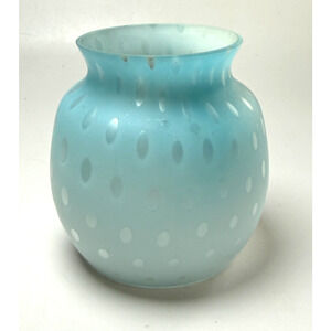 Vintage 4" Fenton Powder Blue Bubble Optic Short Vase Cased Satin Art Glass